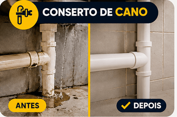 Antes e depois — conserto de cano