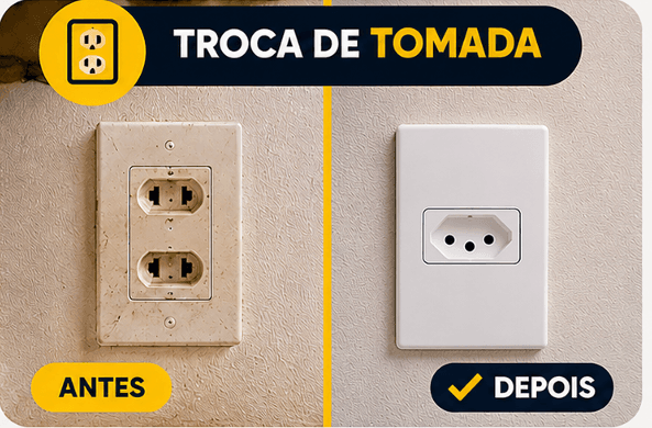 Antes e depois — troca de tomada